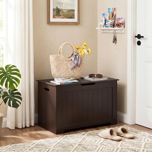 ZenStyle Storage Chest, Wood Storage Bench with 2 Safety Hinges, Storage Trunk Box Bench Entryway Bench for Bedroom and Living Room (Brown)