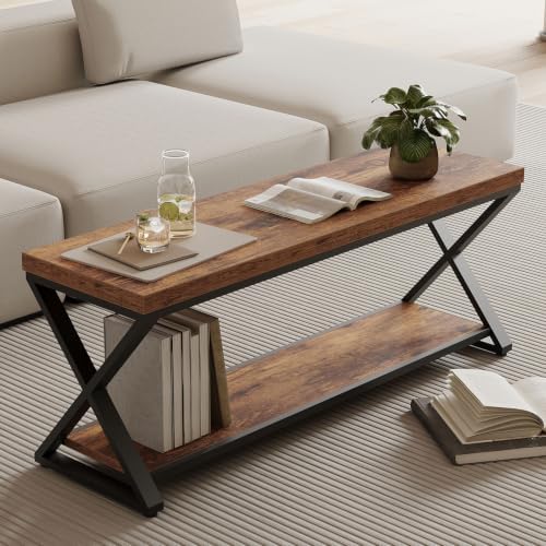 IBF Rustic Entryway Bench with Storage, Rustic Brown Wood and Metal Bench
