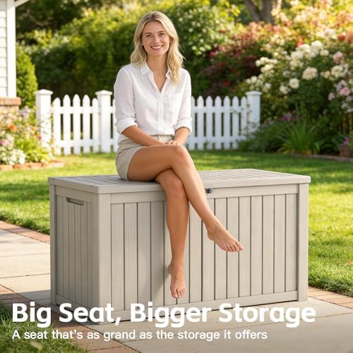 Mars Villa Deck Box, Outdoor Storage Box Waterproof, 150 Gallon, Grey
