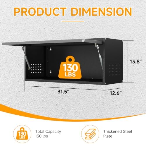 Metal Garage Wall Cabinet with Doors Side with Holes,13.8"H 1 Door Small Wall Hanging Tool Chest Cabinet ,Garage Storage Cabinet for Garage, Basement, Kitchen, Warehouse,Office, Bathroom-Black Gray