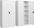 Yizosh Metal Garage Storage Cabinet with Lock, 71" Locking Tool Cabinet with 2 Doors and 5 Shelves, Heavy Duty for Garage, Office, School (White)