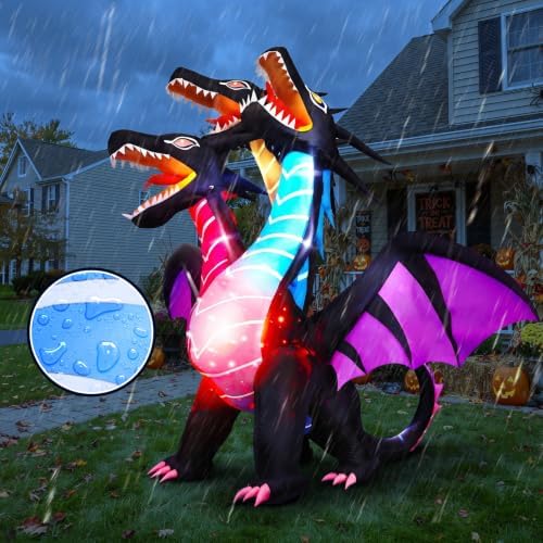 Thuodo 8 FT Tall Halloween Inflatables Dragon Outdoor Decorations Blow Up Yard Three-Headed Dragon with Built-in LEDs for Lawn Garden Holiday Indoor Party Decor