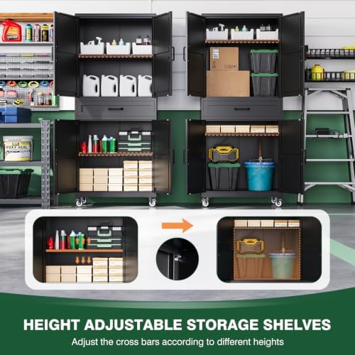 Letaya Metal Garage Storage Cabinets with Wheels,Black Rolling Tool Cabinet