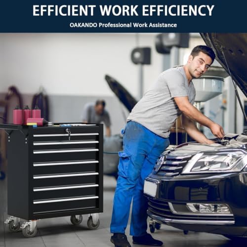 7-Drawer Metal Rolling Tool Chest with Wheels,Tool Storage Cabinet with Locking System,Toolbox with Wheels for Garage,Warehouse,Workshop (Black,7-Drawer)