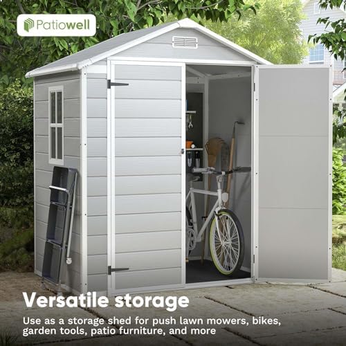 Patiowell 6x4 FT Resin Outdoor Storage Shed with Floor, Light Gray