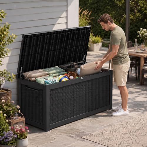 350 Gallon Extra Large Outdoor Storage Box, Reinforced Heavy-Duty Deck Box