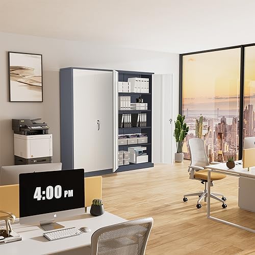 Greenvelly Metal Garage Storage Cabinet, 72" Locking Metal Cabinet with 2 Doors and 4 Adjustable Shelves, Lockable File Cabinet for Home, Office, Garage (36" W x 18" D)
