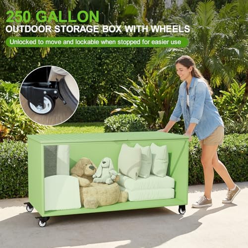 Outdoor Storage Box with Wheels 250 Gallon, Metal Deck Boxes