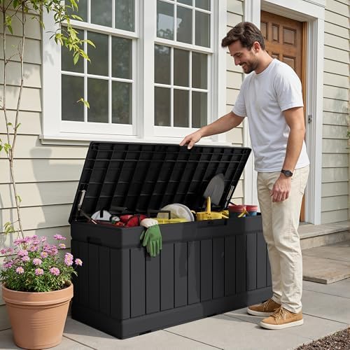 Devoko 78 Gallon Deck Box, Waterproof Resin Outdoor Storage Box