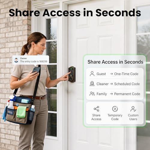 GHome Smart Fingerprint Door Lock for Front Door, 1.0s Unlock AI Self-Learning Keyless Entry Deadbolt with App Control, Keypad, Auto Lock, Digital Code Smart Lock for Home, Airbnb, Apartment, Garage