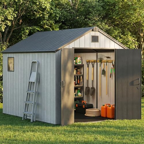 Jocoevol Heavy Duty Storage Shed, 8x10FT Resin Outdoor Shed for Backyard