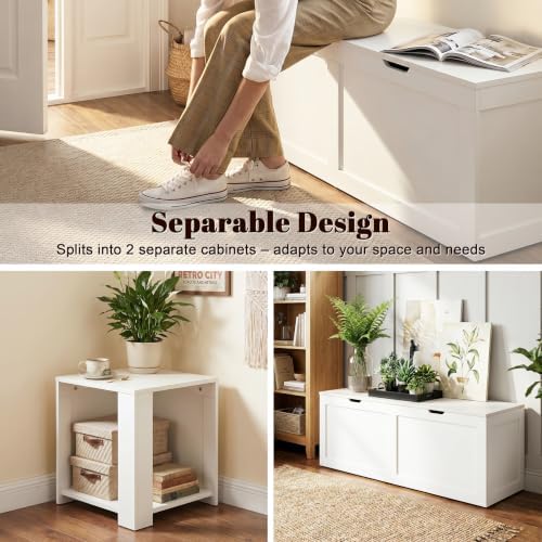 63” Breakfast Nook Bench, L Shaped Storage Bench with Hidden Storage, White