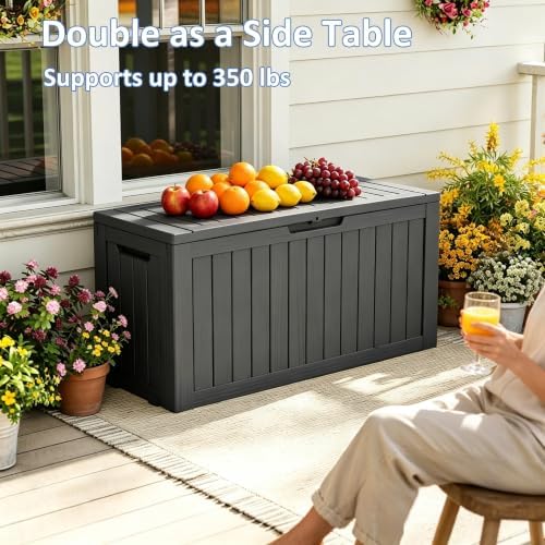EasyUp Outdoor Storage Box 100 Gallon Waterproof Resin Deck Boxes Black