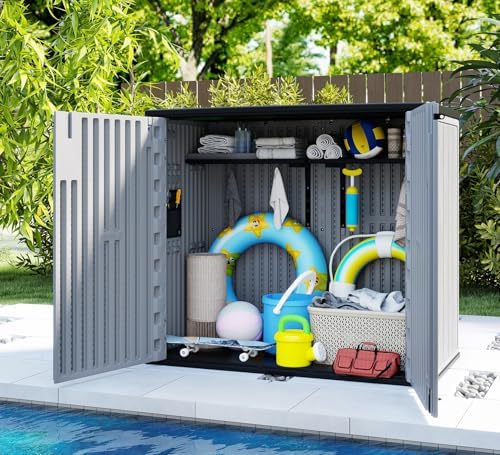 ZZM 37 Cu.ft Outdoor Storage Cabinet with One Tool Kit, Horizontal Storage Shed for Garage, Bike, Garbage Cans, Garden Accessories