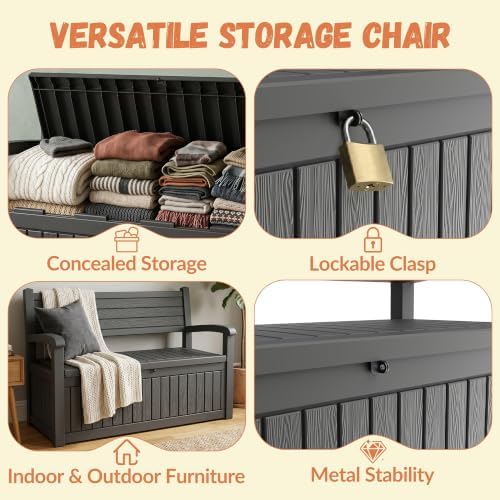 100 Gallon Outdoor Storage Bench, Lockable for Patio Furniture, Black