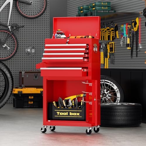 Crownland 5-Drawer Rolling Tool Chest with Wheels, Red