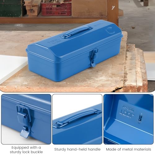 Large Metal Tool Storage Box with Handle for Workshop,15 inches Portable Tool Case with Lid，Locking Organiser Box for Hardware Part(blue)
