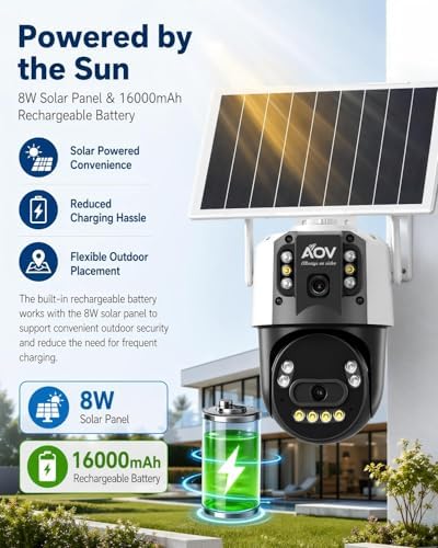 jidetech solar aov dual lens ptz security camera shown in use