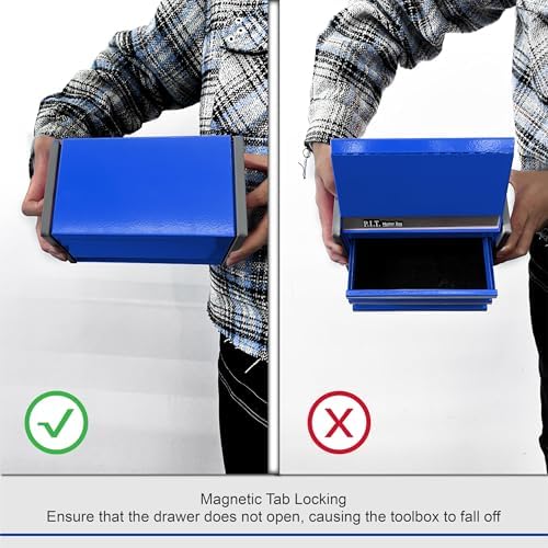 P.I.T. Mini Tool Box,3 Drawers Small Metal Toolbox for Tools Storage,Blue