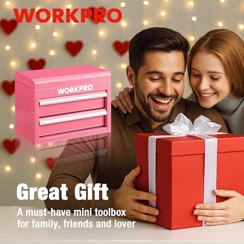 WORKPRO Metal Mini Tool Box with 2 Drawers and Top Storage