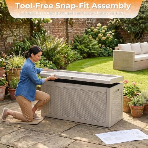 Resin Deck Box Outdoor Storage Box Waterproof for Patio Furniture,Outdoor Cushions,Garden Tools and Pool Supplies (Grey, 70 Gallon)