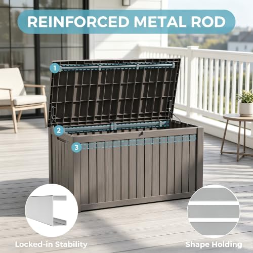 Resin Outdoor Deck Storage Box Waterproof (Grey, 180 Gallon)