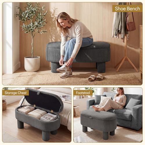 GIANTEX 42'' Storage Ottoman Bench, Corduroy Fabric Upholstered End of Bed Bench with Hidden Storage Compartment & Legs, Blanket Storage Chest for Living Room, Bedroom, Entryway (Gray)