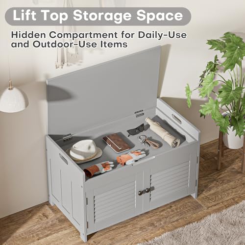 WARMHONIU Shoe Storage Bench with 2 Drawers Storage & Cushioned Seats