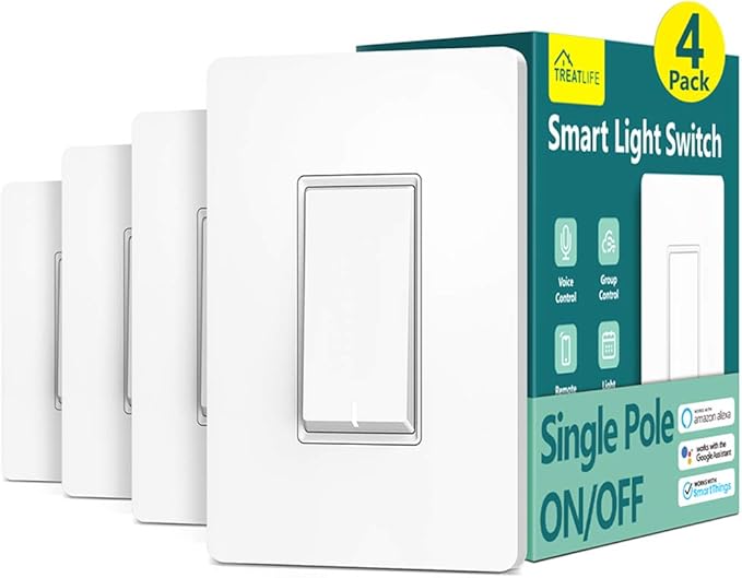 TREATLIFE Smart Light Switch Single Pole Works (4 Pack)
