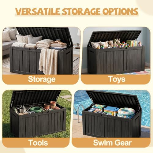 EFU Outdoor Storage Box, 160 Gal Gen 2 Resin Deck Box w/Gas Struts & Wheels