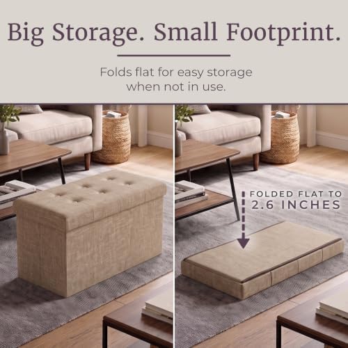 Lavish Home Folding Storage Ottoman Bench, Beige, 30”