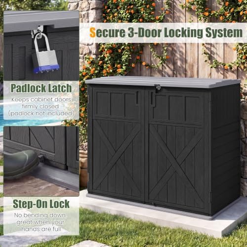 DREAMADE Horizontal Outdoor Storage Cabinet, 20 Cu.Ft Resin Shed, Black