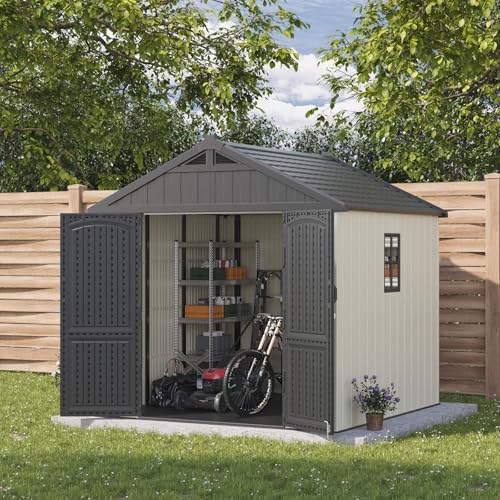 Patiowell 8x8 FT Resin Outdoor Storage Shed with Floor, Beige