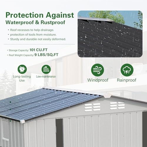6x3.5 FT Outdoor Storage Shed, Small Metal Garden Shed with Window, Outside Tool Sheds with Lockable Hinged Doors, Waterproof Storage Building with 4 Air Vents for Backyard, Patio, Lawn, White