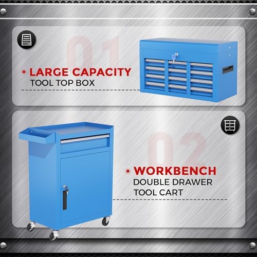 INTERGREAT Rolling Tool Chest, 5-Drawer Tool Box Organizer, Lockable Wheels & Sliding Drawers & Detachable Top, Tool Storage Cabinet for Garage Workshop (Blue)