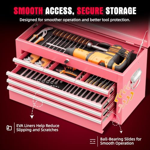 Bonusall Rolling Tool Chest with Wheels, 8 Drawer Metal Tool Cart with Portable Tool Box and Work Bench, Assembled Tool Chest with Drawer and Hooks for Garage, Workshop, Warehouse - Pink