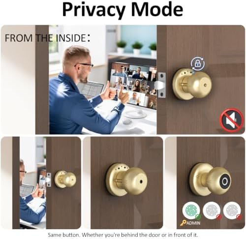 Fingerprint Door Knob, App Keyless Privacy Lock for Bedroom Pantry,
