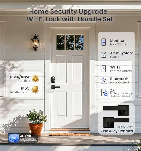 Veise VE012W-L WiFi Fingerprint Deadbolt Lock with Handle Set, Matte Black