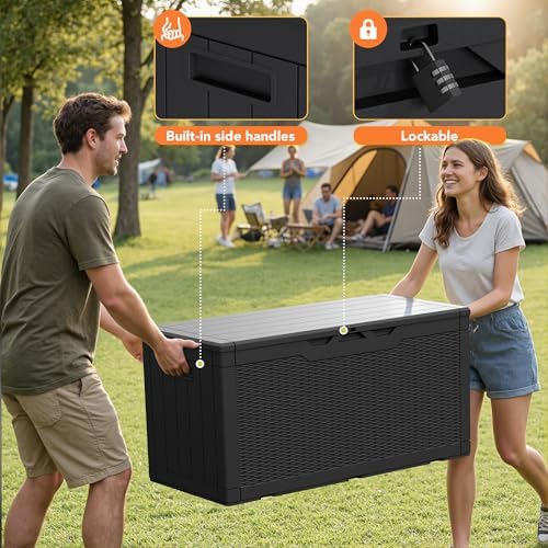 105 Gallon Deck Box Outdoor Indoor Waterproof Storage Box, Black