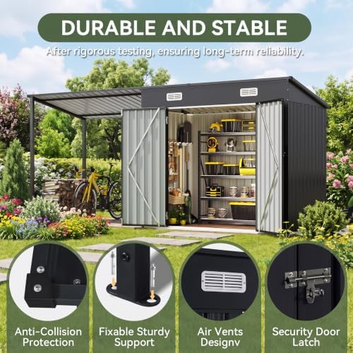 Aoxun 12'x3.5' Outdoor Storage Shed & Hardtop Gazebo Combo Black