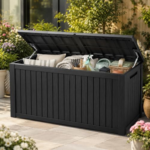 Outdoor Storage Box Resin Deck Box Waterproof Black 270 Gallon