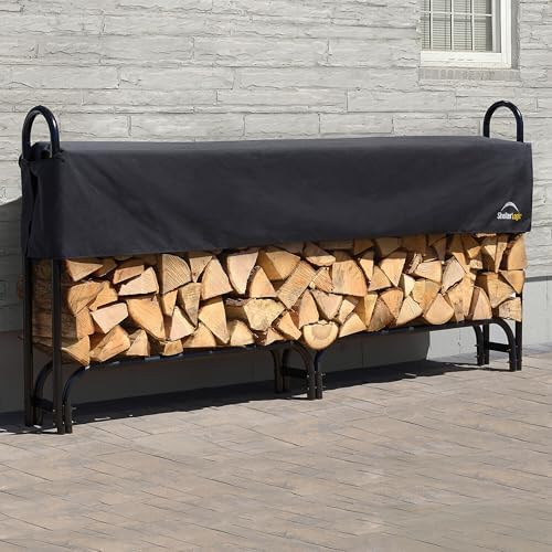 ShelterLogic 8' Adjustable Heavy Duty Outdoor Firewood Rack with Steel Frame Construction and Water-Resistant Cover