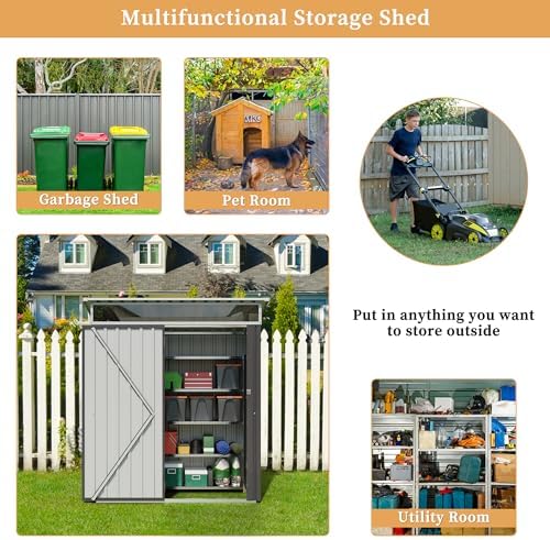 Vongrasig 5 x 3 x 6 FT Outdoor Storage Shed Clearance, Metal Garden Shed with Large Window and Lockable Door, Anti-Corrosion Waterproof Tool Shed for Backyard Patio, Lawn (Dark Gray)