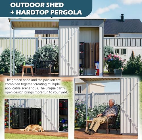 YOPTO 5×3 FT Outdoor Storage Shed with Pergola, Lean-to Metal Shed