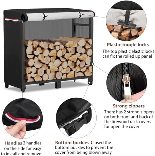 Outdoor Waterproof 34 Inch Small Firewood Rack Cover with Zipper