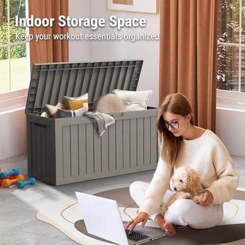 Mars Villa 72 Gallon Deck Box, Outdoor Storage Box, Outside Bin, Grey