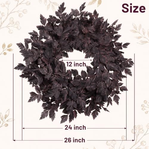 Fall Wreath for Front Door- 24 Inch Fall Decor Plum Leaves Halloween Wreath