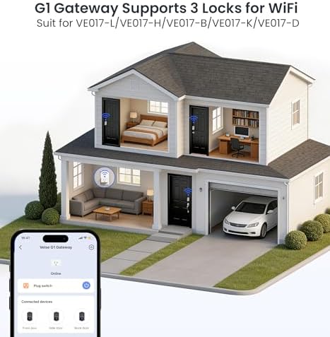 Veise VE017G WiFi Smart Keyless Entry Lock for Front Door, Satin Nickel