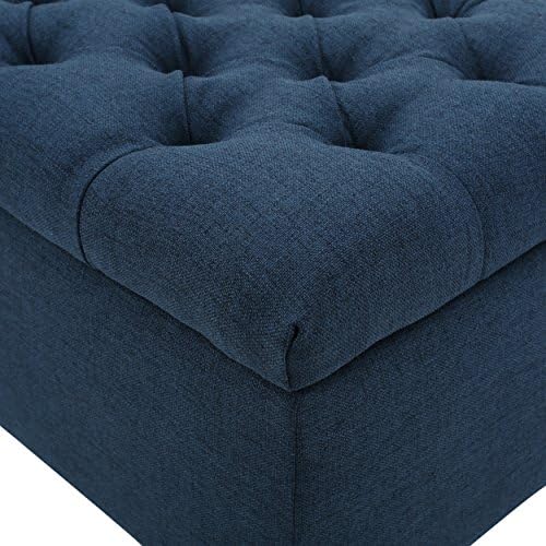 Fabric Storage Ottoman Bench, 51" Navy Blue Storage Bench End of Bed, Entryway Bedroom Benchs with Safety Hinges, Button Tufted Ottoman with Storage for Living Room, Entryway and Hallway
