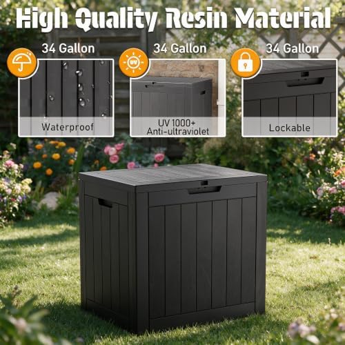 NUNU LAB 34 Gal Outdoor Storage Box Waterproof Lockable,Deck Box,Black